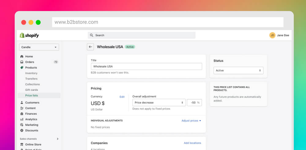 Shopify B2B - Price Lists